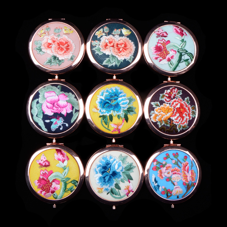 尚义化妆随身镜精品出国送礼刺绣中国风古风摄影 手绣镜子